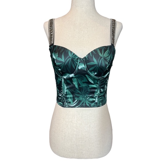 NWOT Victoria's Secret Very Sexy Green Black Tropical Bustier Rhinestone Straps - Picture 3 of 15